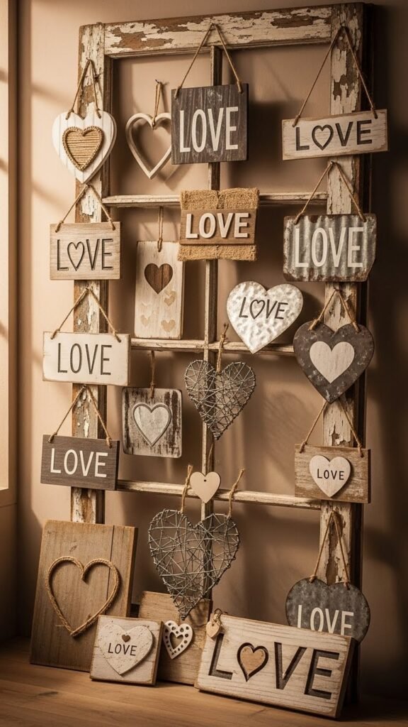 Antique Window Frame Heart Display