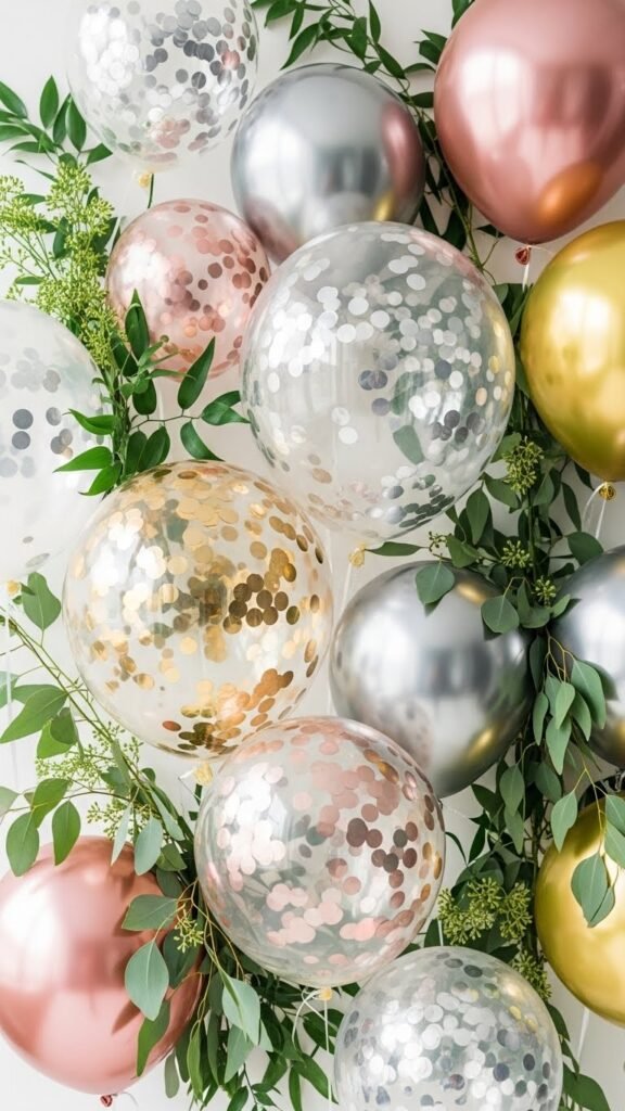 Confetti Balloons with Greenery Accents