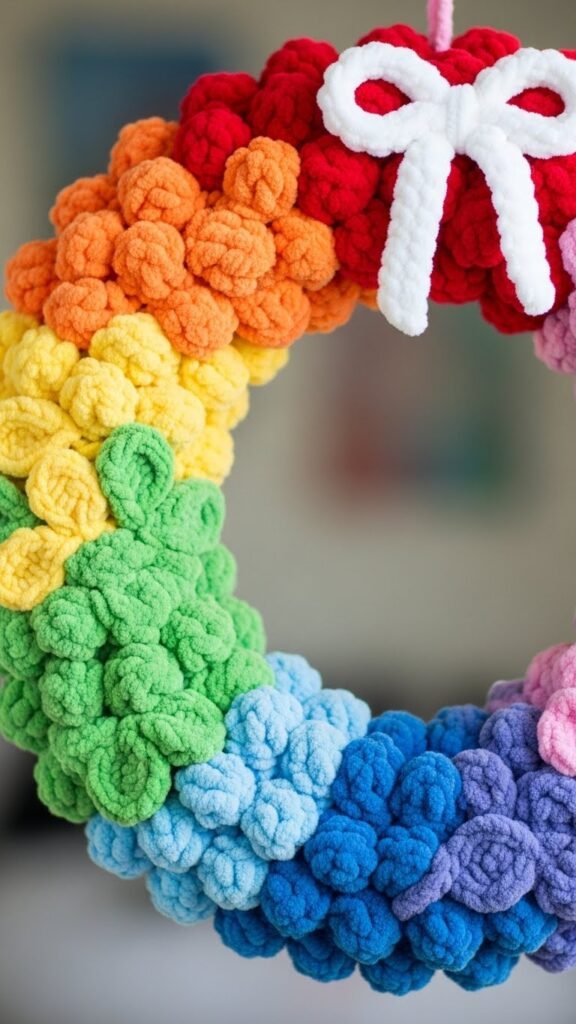 Crochet Rainbow Wreath