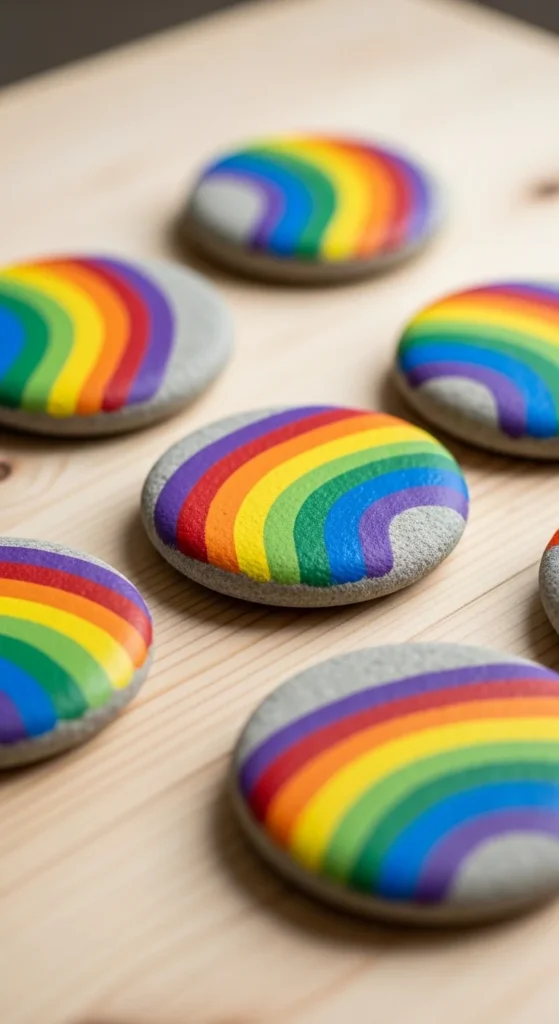 Painted Stone Rainbow Coasters