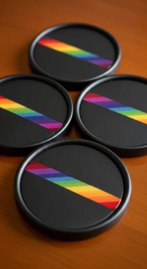  Leatherette Rainbow Inlay Coasters