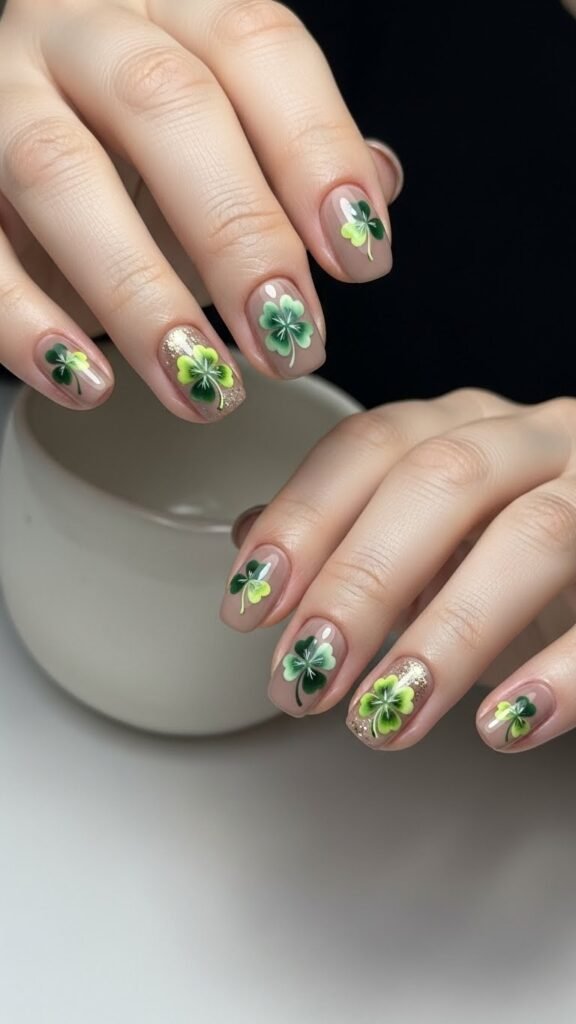 Neutral Taupe with Green Clovers