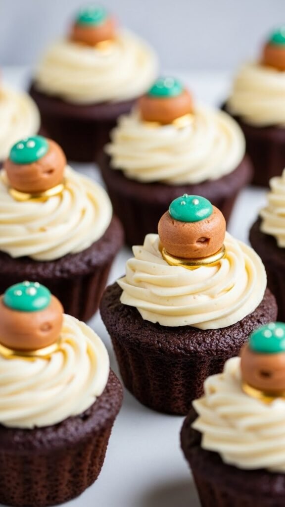 Chocolate Cupcakes with Gold Pearl Rings