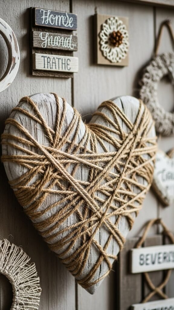 Twine-Wrapped Wooden Heart