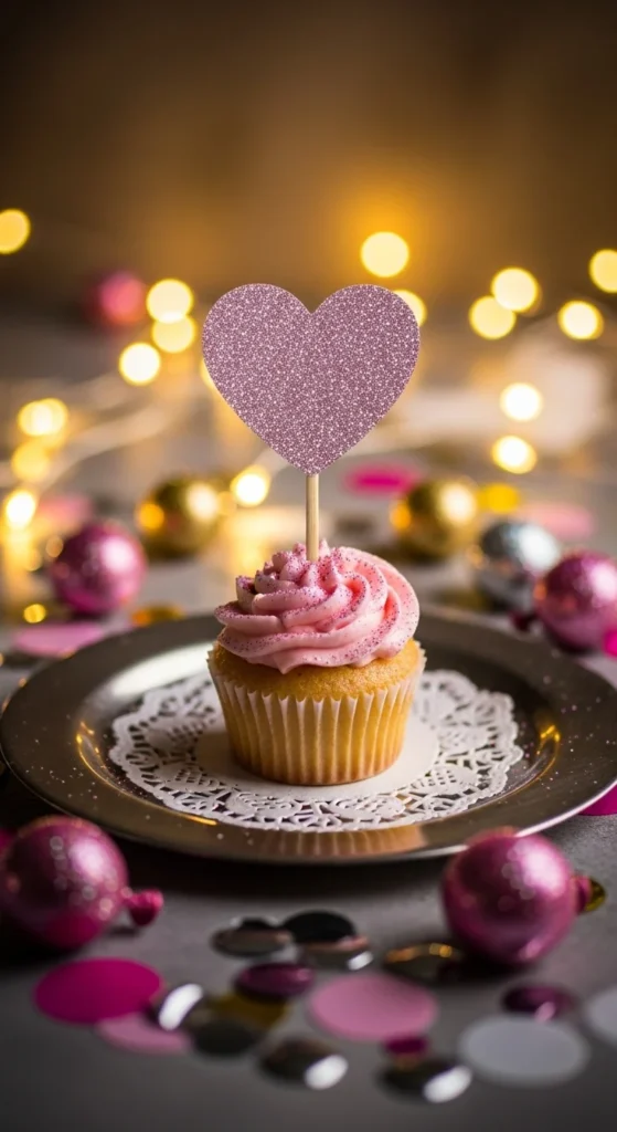15. Mini Cupcake Picks with Glitter Hearts