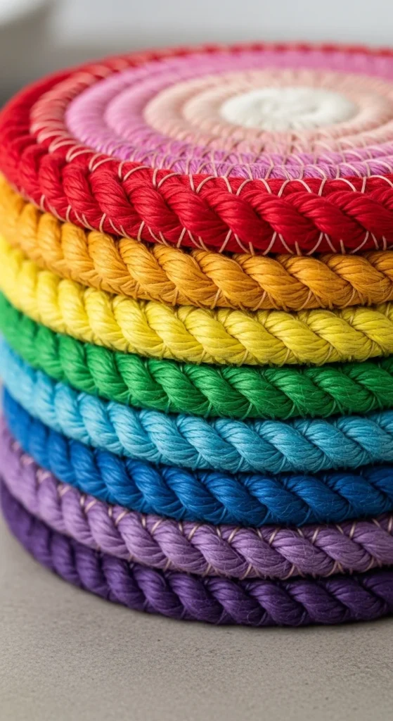 Rainbow Rope Coasters