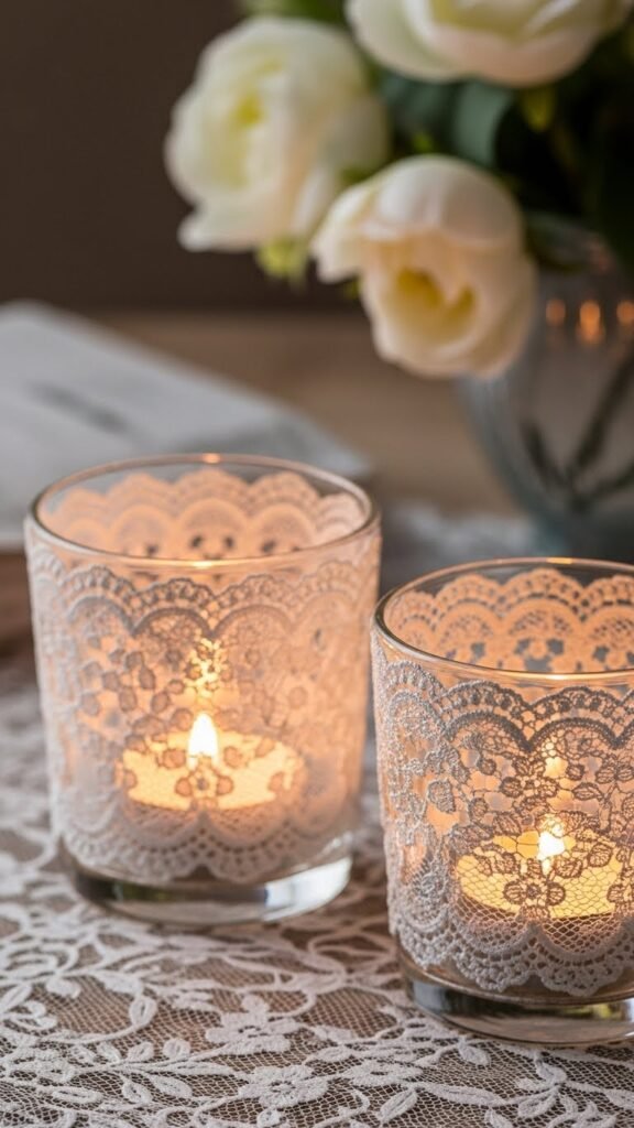 Lace-Embellished Candle Holders