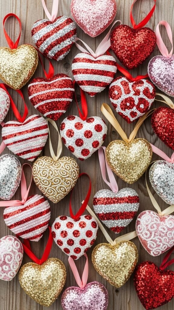  Embellished Heart Ornaments with Ribbons for Added Charm