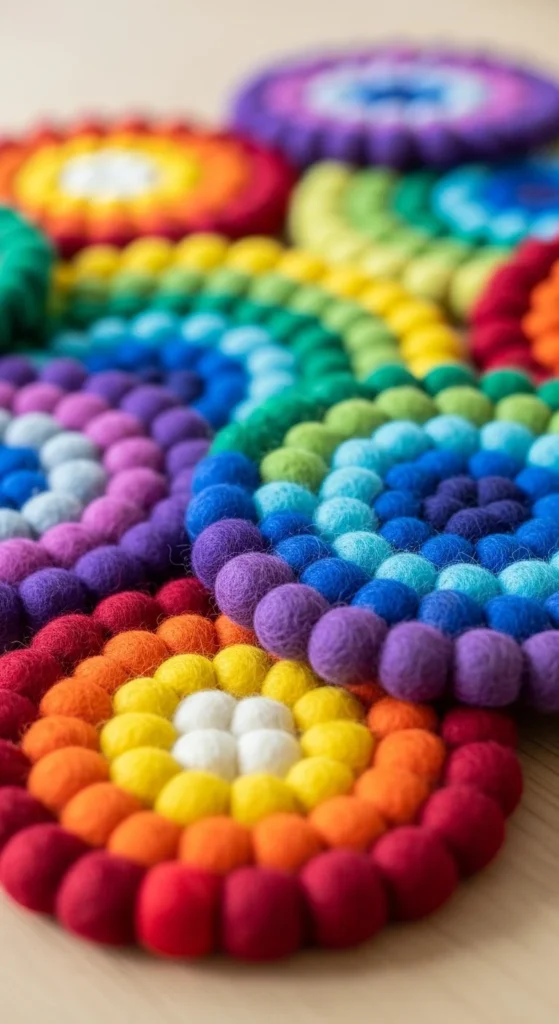 Felt Ball Rainbow Coasters