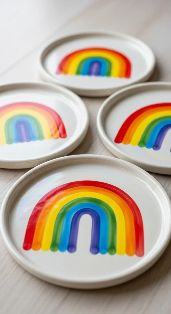 Painted Ceramic Rainbow Coasters