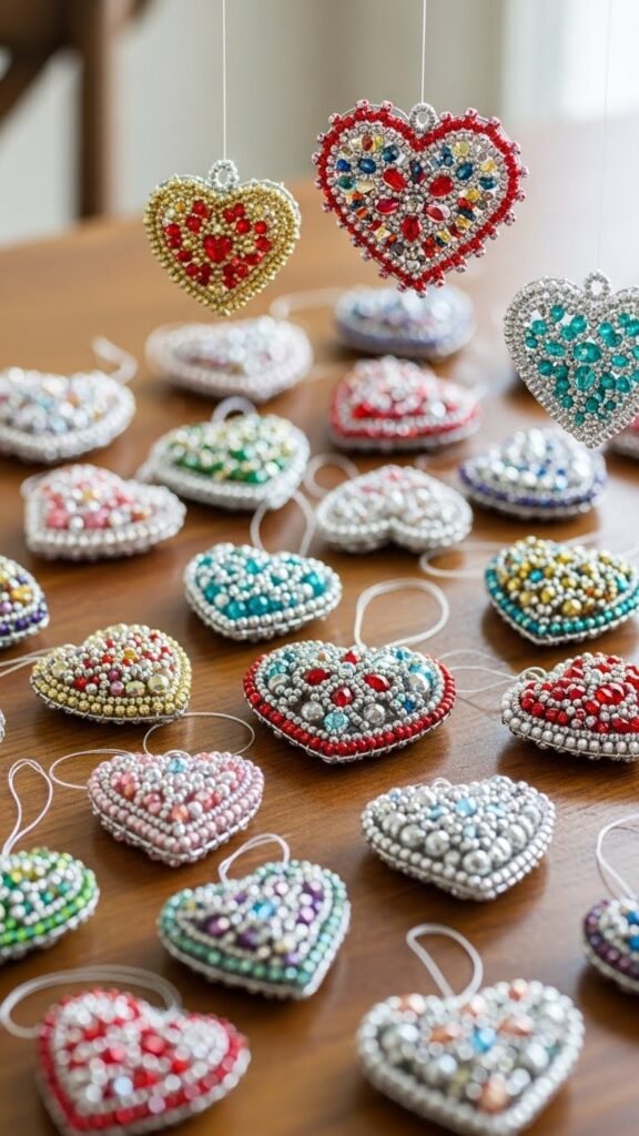 Beaded Heart Ornaments for a Handmade Look