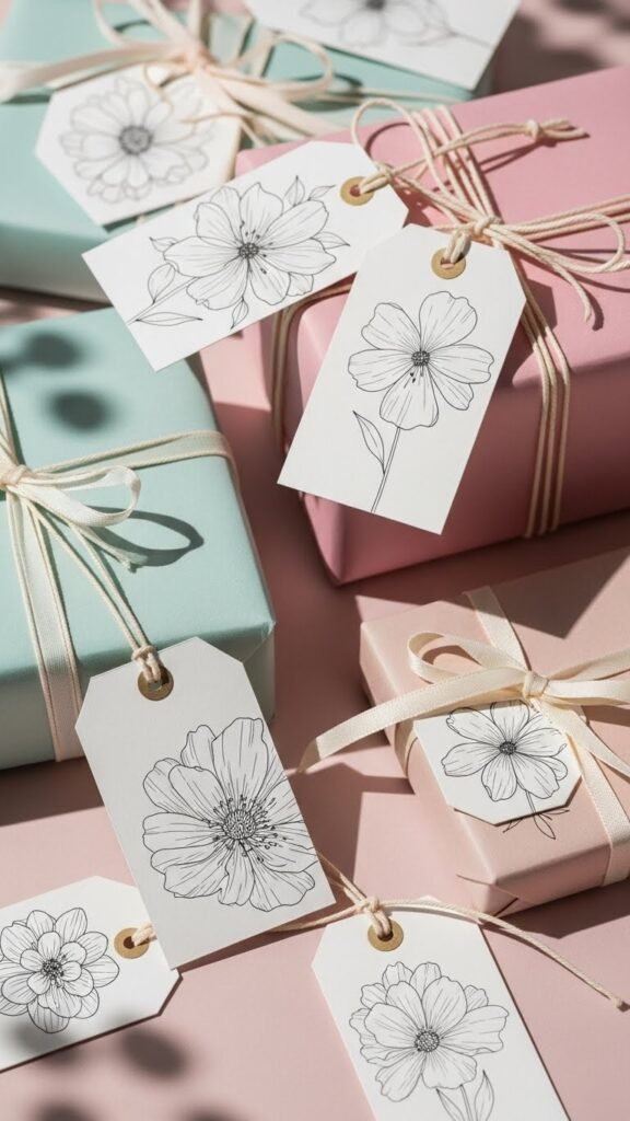 Floral Line Art Tags