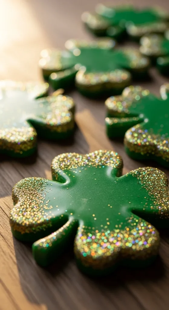 Glitter-Dipped Clover Ornaments