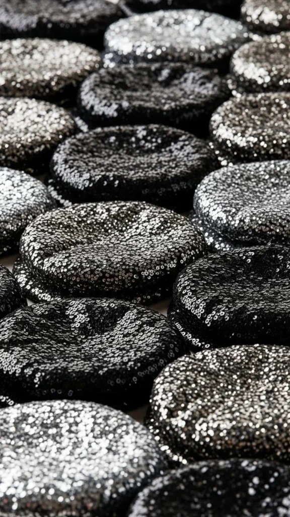 Black Sequin Flat Cap