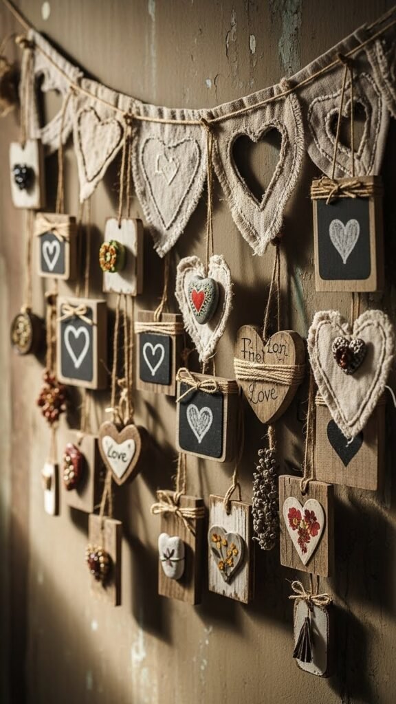 Rustic Wall Banner With Heart Shapes