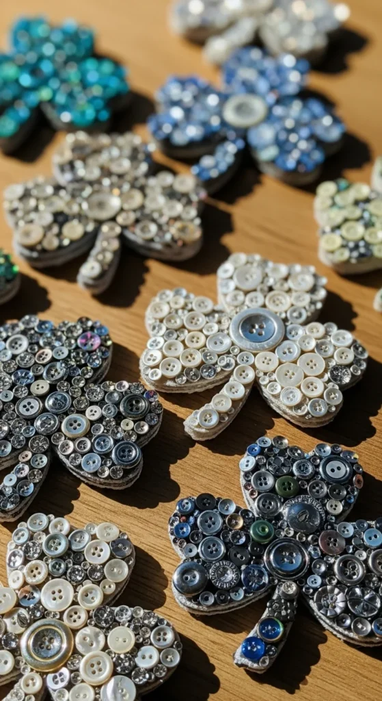 Button-Mosaic Clover Ornaments