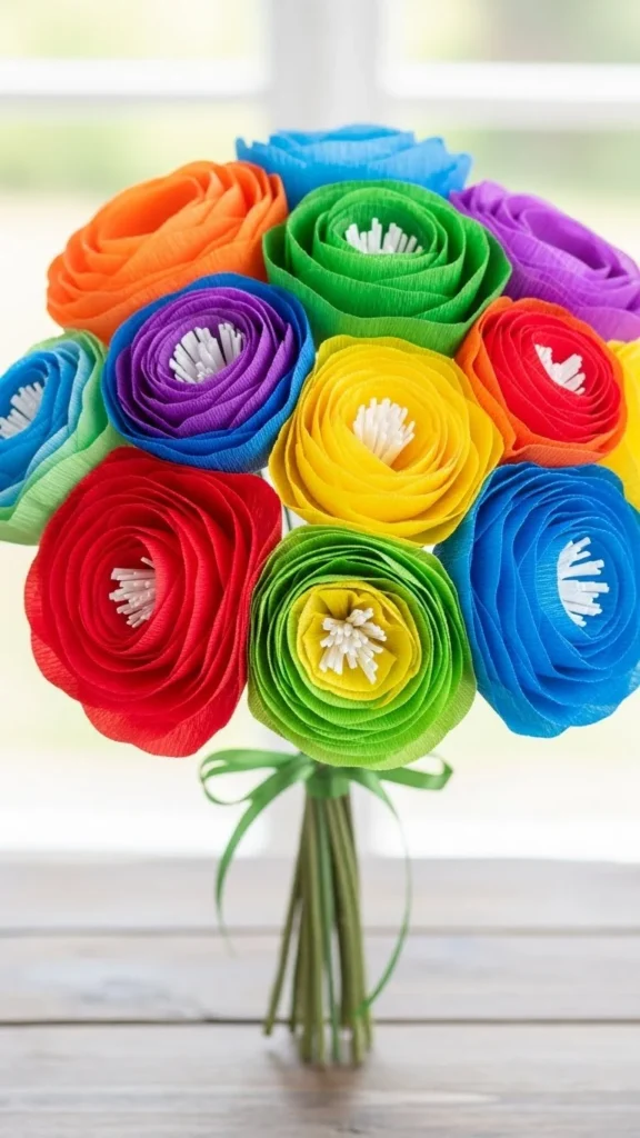 Rainbow Tissue Paper Flowers