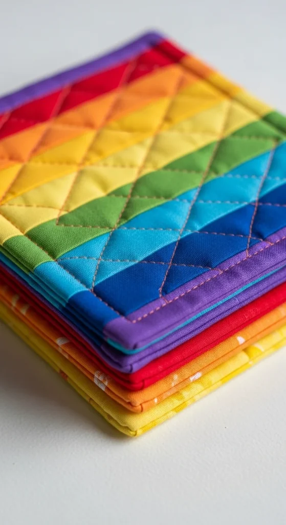 Washable Fabric Rainbow Quilted Coasters