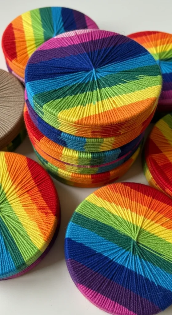 Rainbow Thread Wrapped Coasters