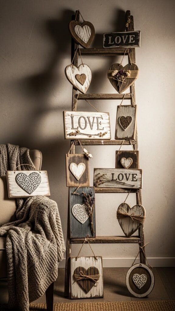 Rustic Ladder With Heart Decor