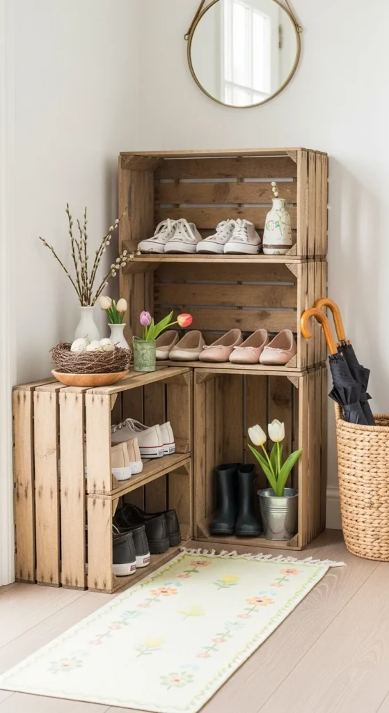 Upcycled Crate Shoe Storage