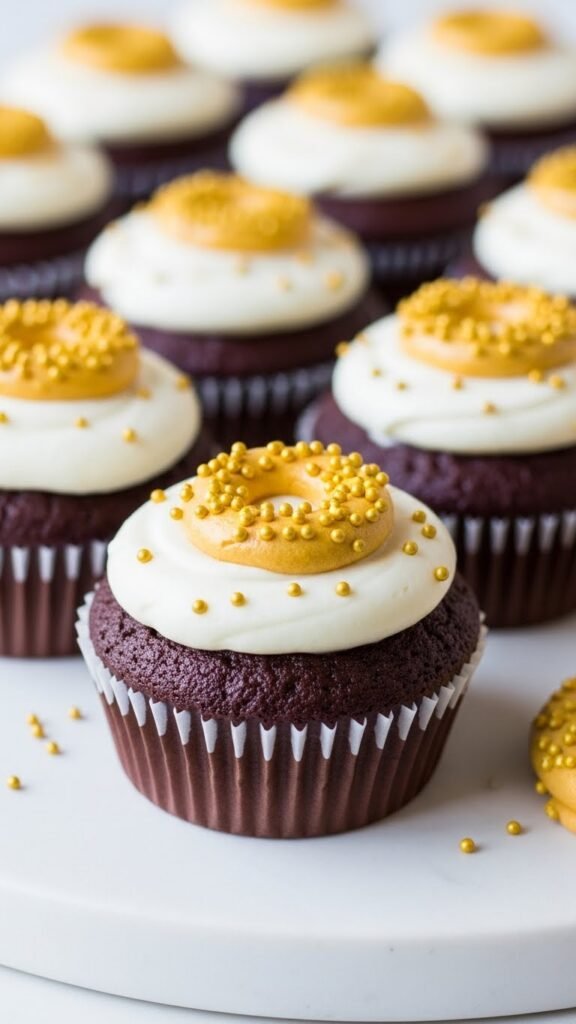  Chocolate Cupcakes with Gold Sprinkle Ring