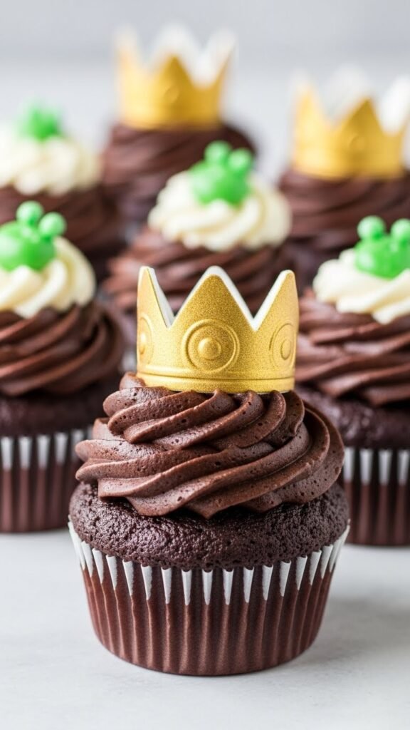 Chocolate Cupcakes with Gold Candy Crown