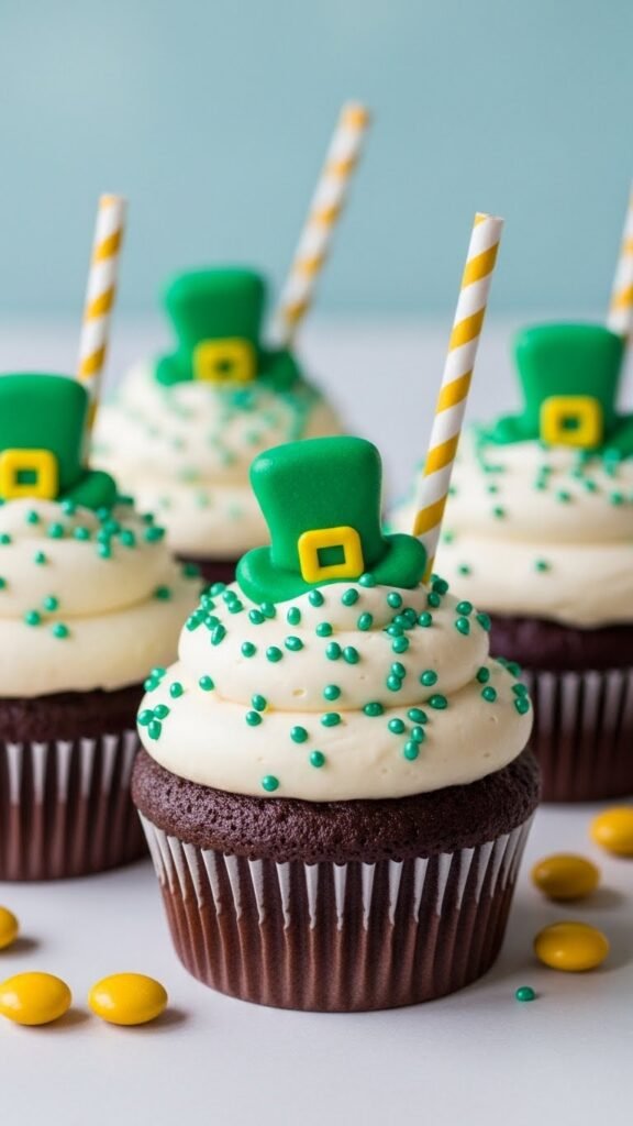 Chocolate Cupcakes with Gold Candy Path