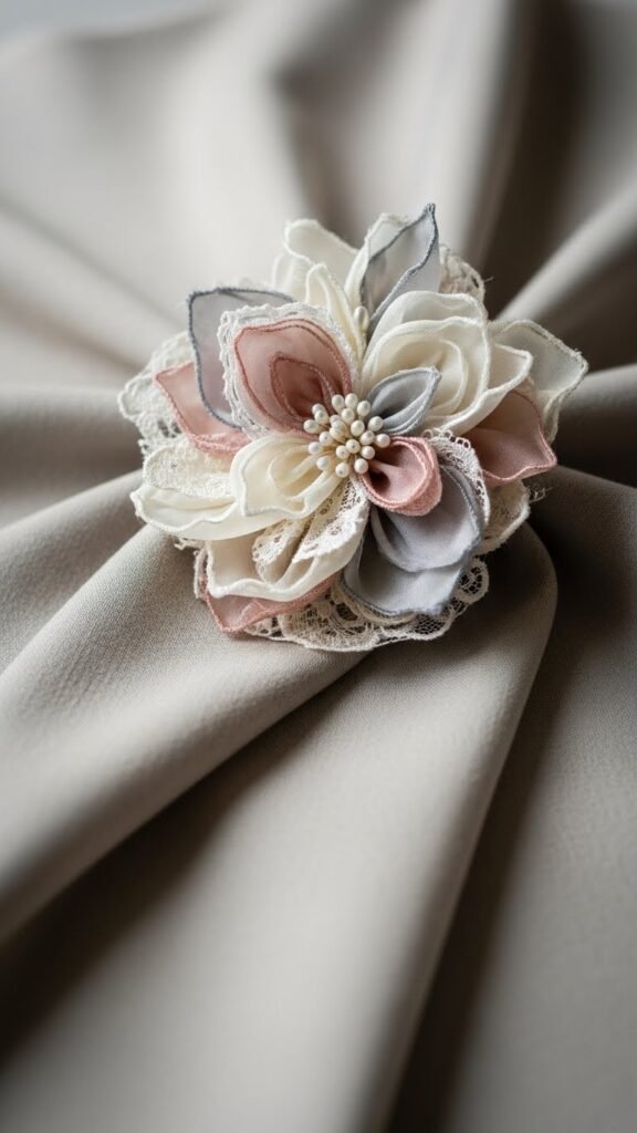  Fabric Flower Brooch