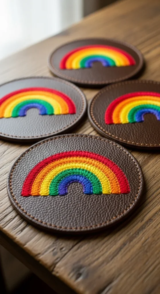 Stitched Leatherette Rainbow Coasters