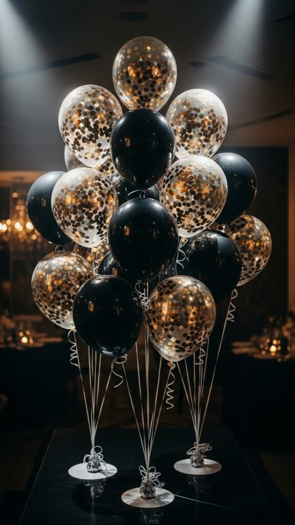 Black Balloons with Metallic Confetti