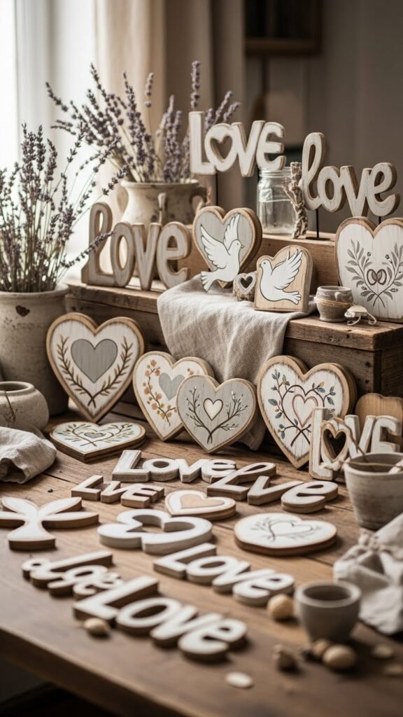 Hand-Painted Wooden Love Symbol