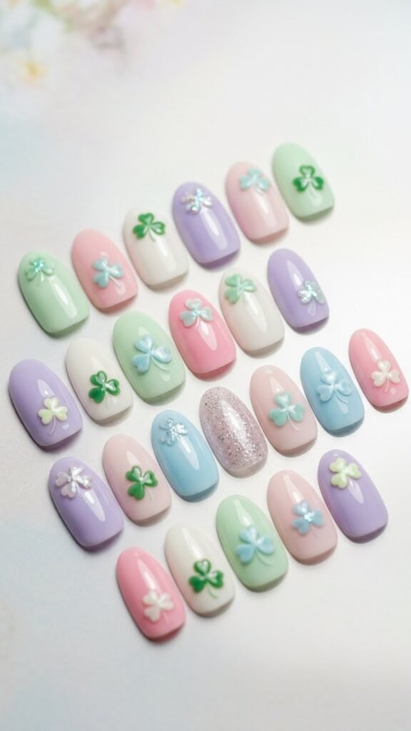  Pastel Clover Accent Nails