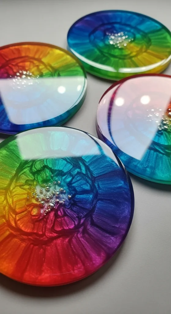 Rainbow Resin Pour Coasters