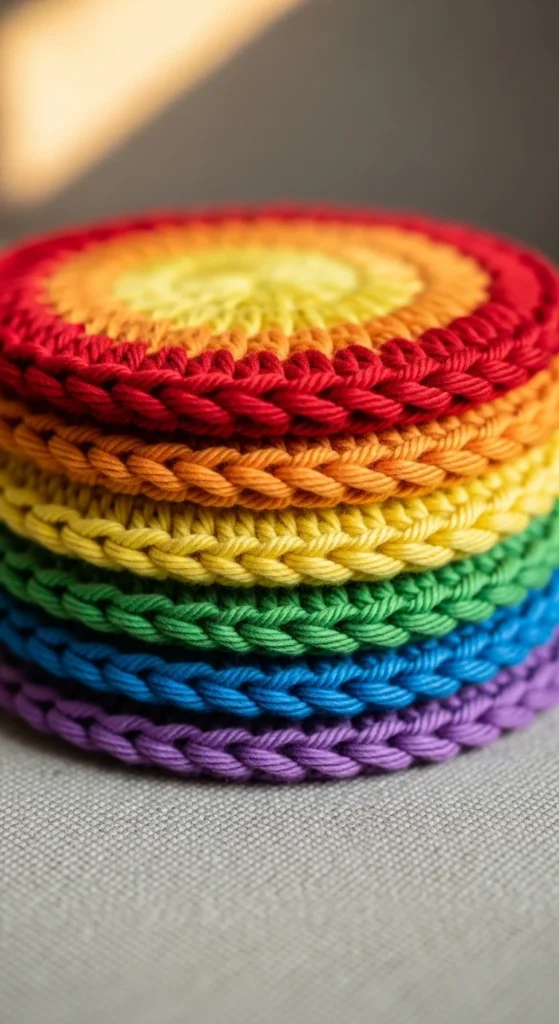 Crochet Rainbow Coasters
