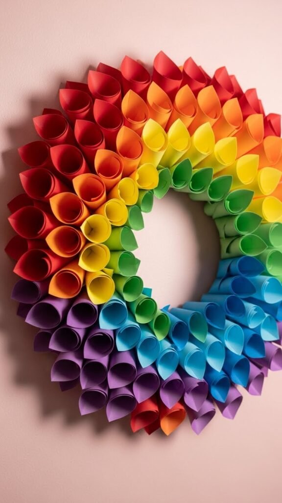 Paper Cone Rainbow Wreath