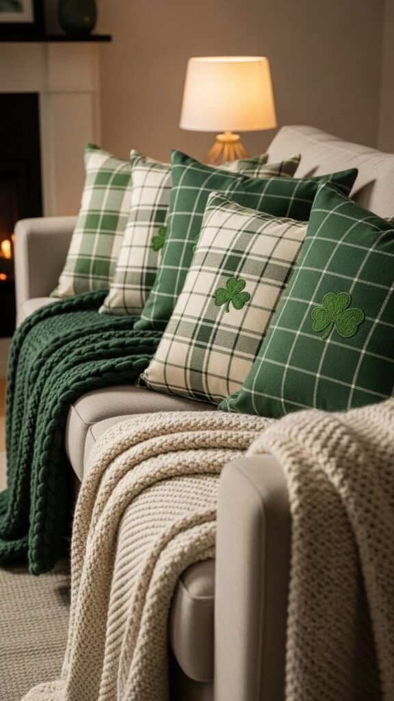Plaid Shamrock Throw Pillows