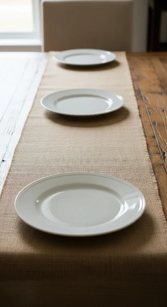 Burlap Table Runner with Clean Lines