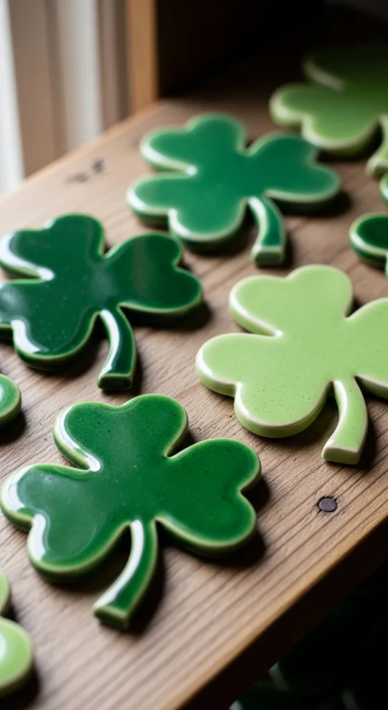 Ceramic Clover Ornaments With Glaze