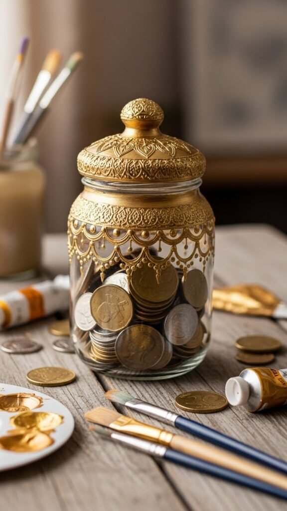 Painted Lid Gold Pot Jar