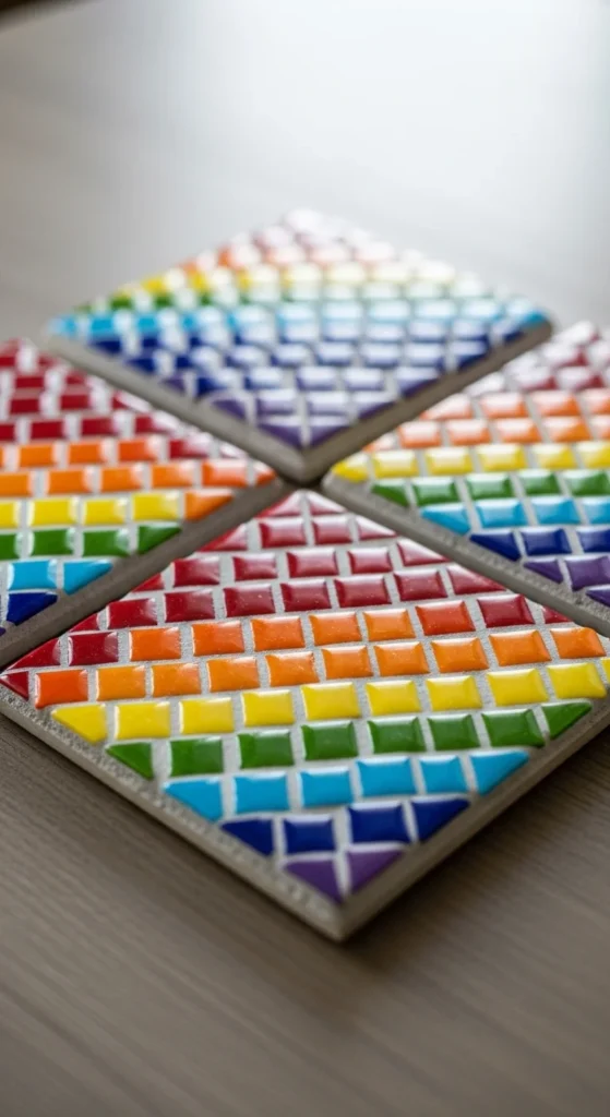  Tile Rainbow Mosaic Coasters