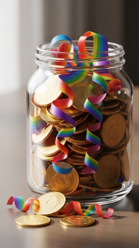 Rainbow Ribbon Gold Jar