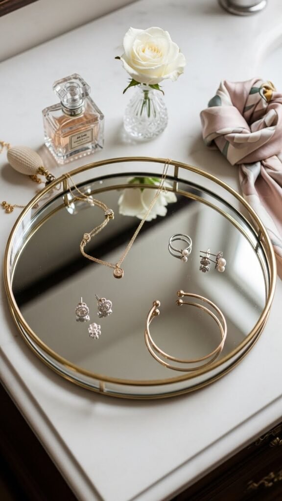 Round Mirror Jewelry Tray