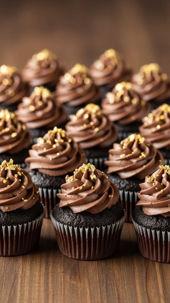 Chocolate Ganache-Topped Gold Cupcakes