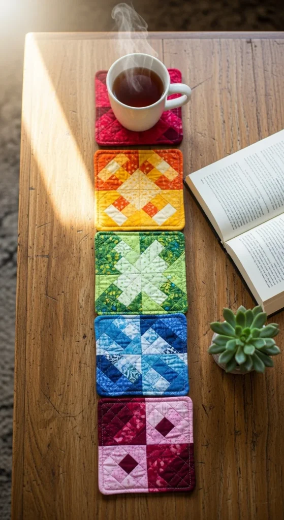 Fabric Scrap Rainbow Coasters