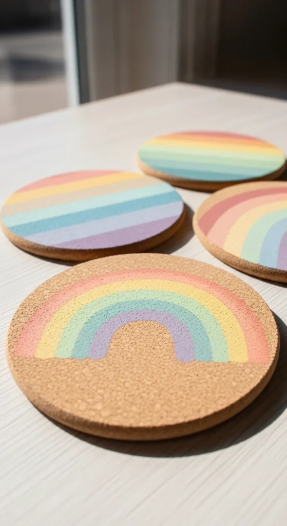 Cork Rainbow Painted Coasters