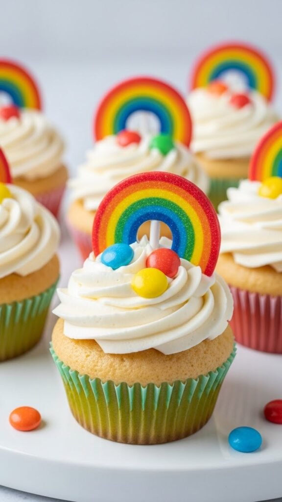 Cupcakes with Candy Rainbow and Gold End