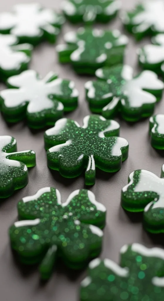 Resin Clover Ornaments With Sparkle Inlays