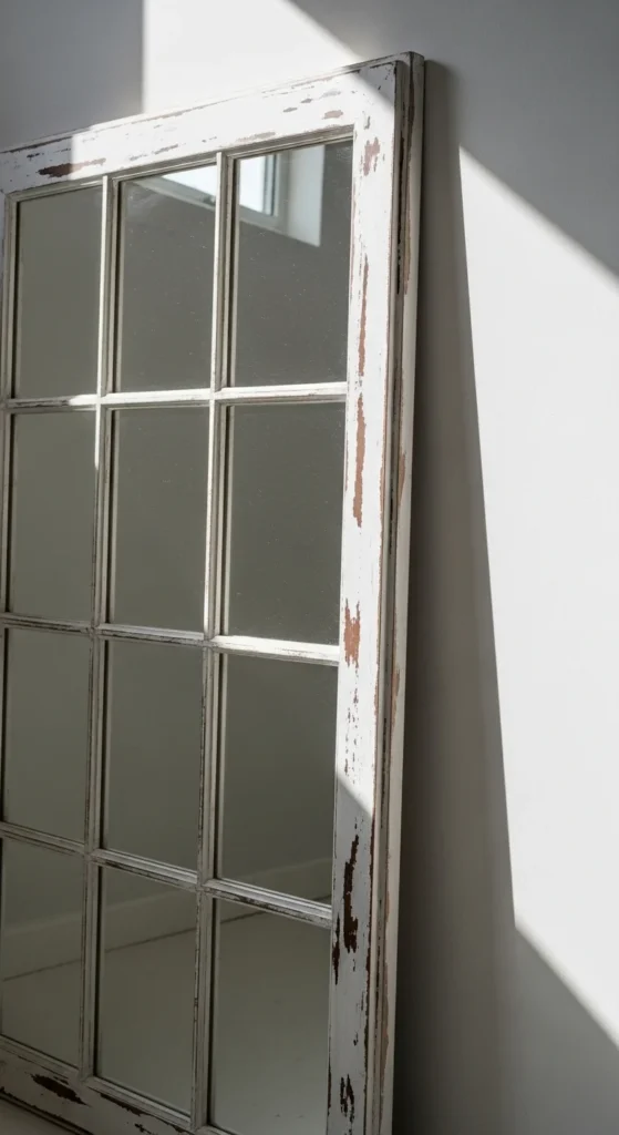 Distressed Windowpane Mirror