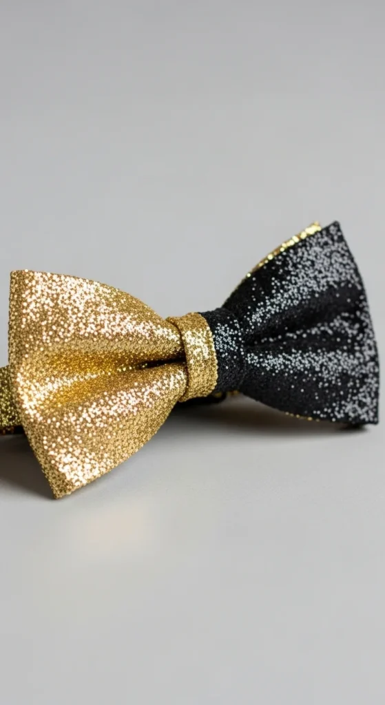 Gold and Black Mixed Glitter Bow Tie
